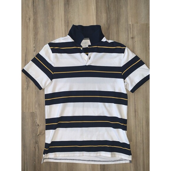 Old Navy The Classic Polo Navy Blue/White Striped Shirt Mens MED Short Sleeve - Picture 1 of 8